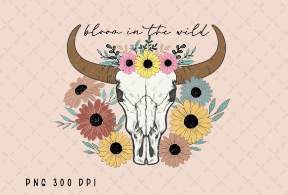 Bloom in the Wild Cowskull Floral PNG: A Bold Design Asset