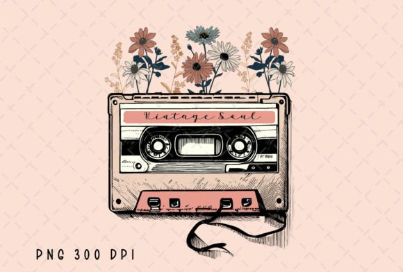 Cassette Tape Flowers PNG: Retro Design with a Modern Twist