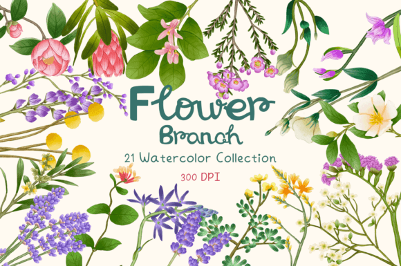 Embrace Botanical Elegance: The Flower Branch Watercolor Collection